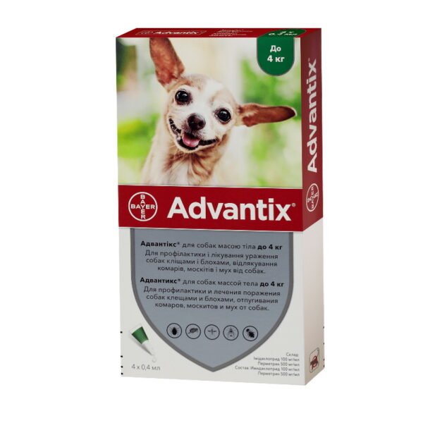 Advantix drops for fleas and ticks for dogs weighing up to 4 kg