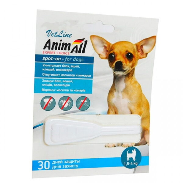 AnimAll VetLine Flea & Tick drops spot-on for dogs 1.5 - 4 kg, 0.8 ml x 3pcs