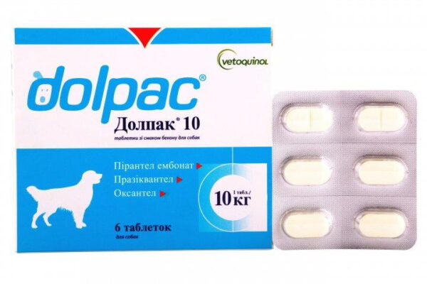 Dolpac 10 (pyrantel, praziquantel, Oxantel) anthelmintic for dogs 6 tablets