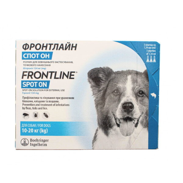 Frontline (fipronil) Spot on flea and tick treatment for dogs 10-20 kg (M) 3 pipettes