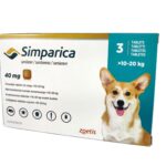 Simparica (Sarolaner) 40 mg tablets fleas and ticks control for dogs 10-20 kg 3 tab.