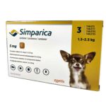 Simparica (Sarolaner) 5 mg chewable tablets fleas and ticks control for dogs 1.3kg - 2.5kg, 3 tablets